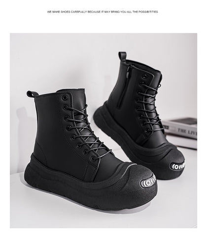 Large-size Autumn High-top Versatile Black Shoes, Men's Outdoor Anti-slip and Wear-resistant Casual Leather Boots