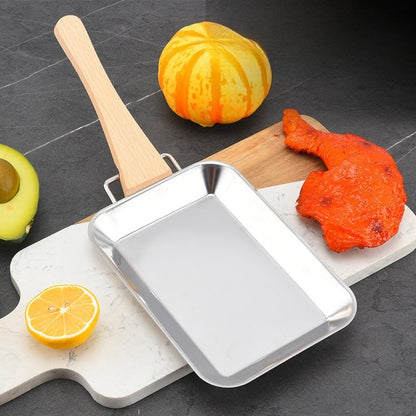 Stainless Steel Rectangle Plate Removable Anti-scalding Wooden Handle Tray Barbecue Grill for Outdoor BBQ  Sushi Tray, Cake Tray