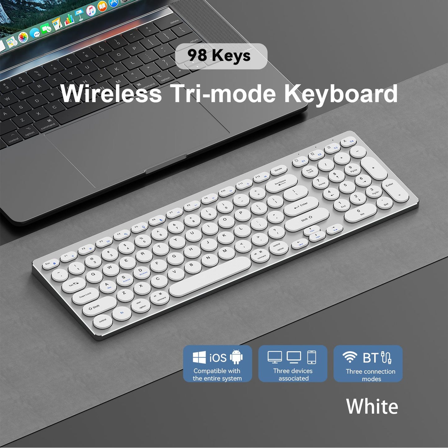 98-Key Ultra-Thin Aluminum Silent Keyboard with Scissor-Switch, Tri-Mode BT/2.4G/Type-C Connectivity&Ergonomic Design for Typing