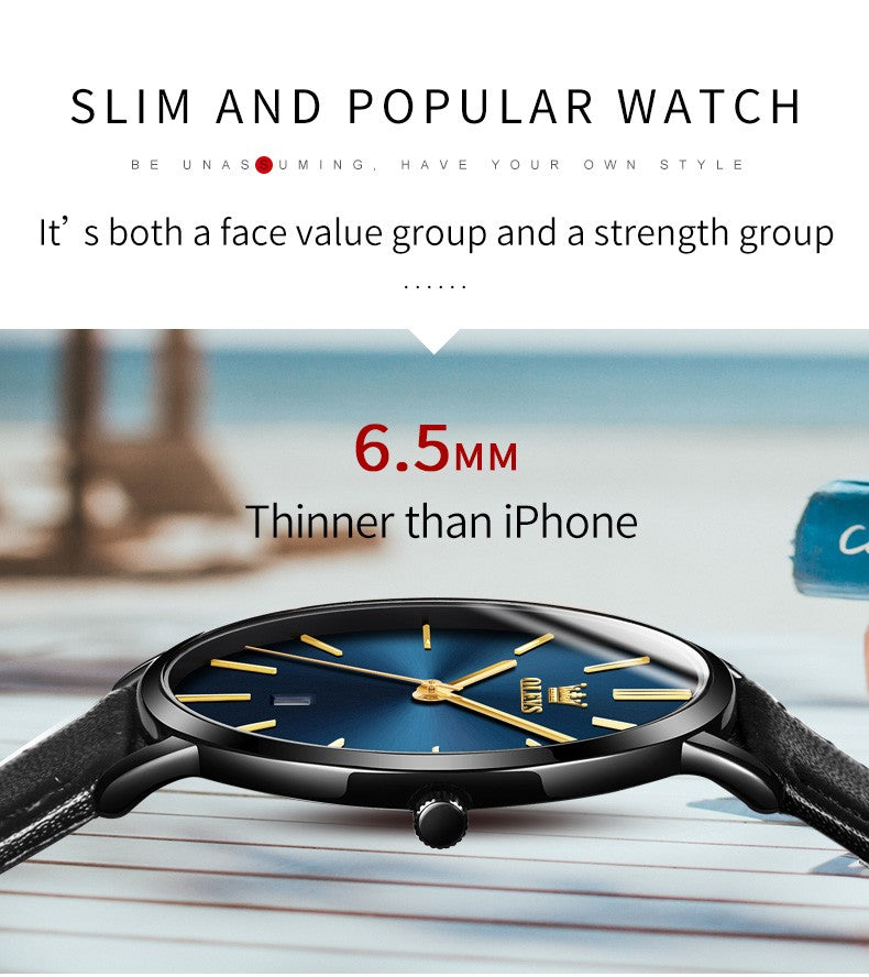 OLEVS 5869 Watch Man Casual Fashion Original Quartz Watch Waterproof Luminous Leather Strap Watches For Men Thin Watch Dial
