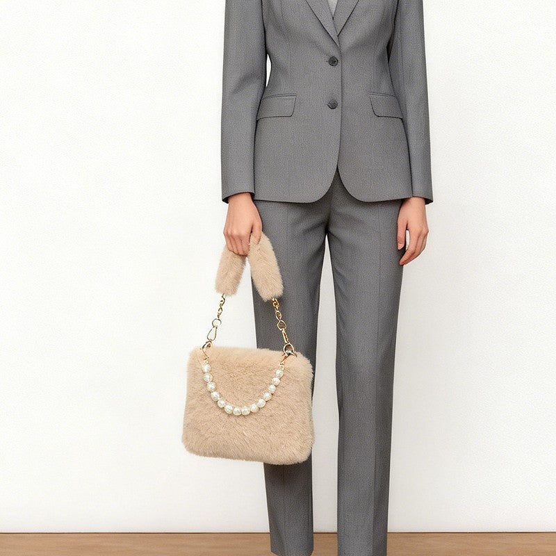 Fashionable Pearl Rabbit Fur Velvet Handbag Women's Crossbody Bag Chain Design Autumn Winter Small Versatile Bag Elegant