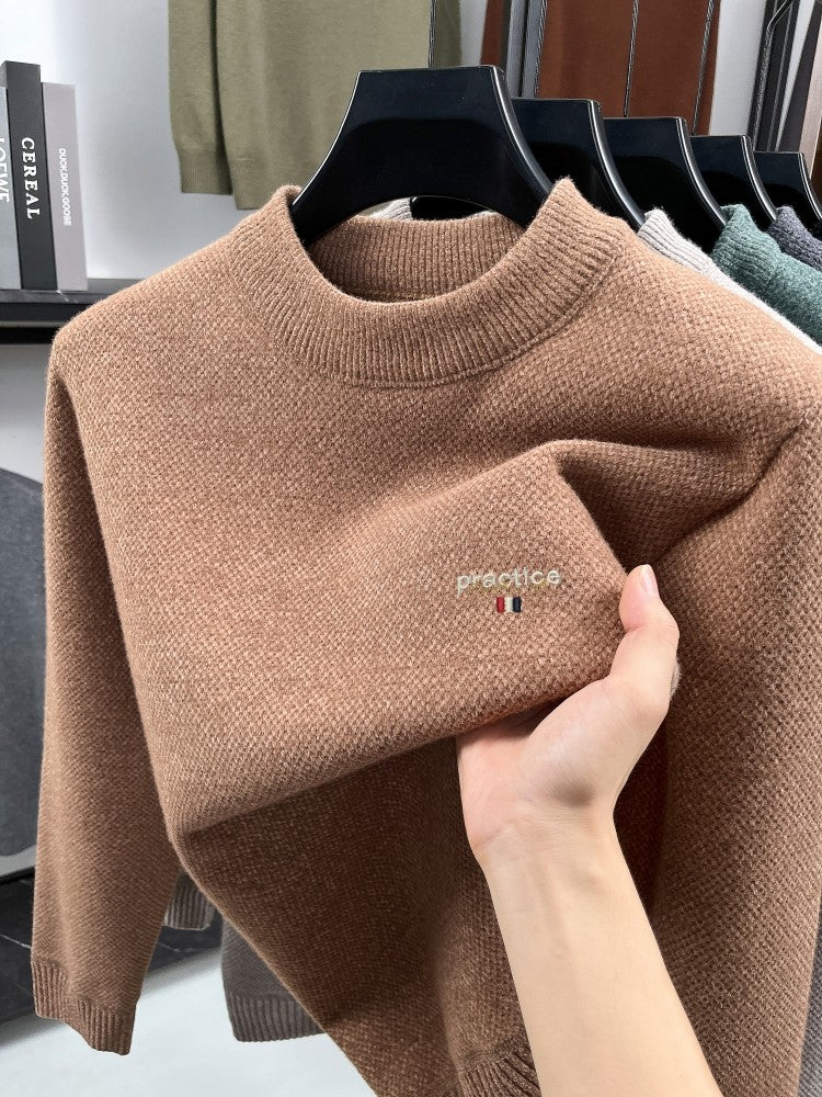 High quality plush thick men's sweater fashion brand letter embroidery winter warm round neck Korean casual knitted pullover