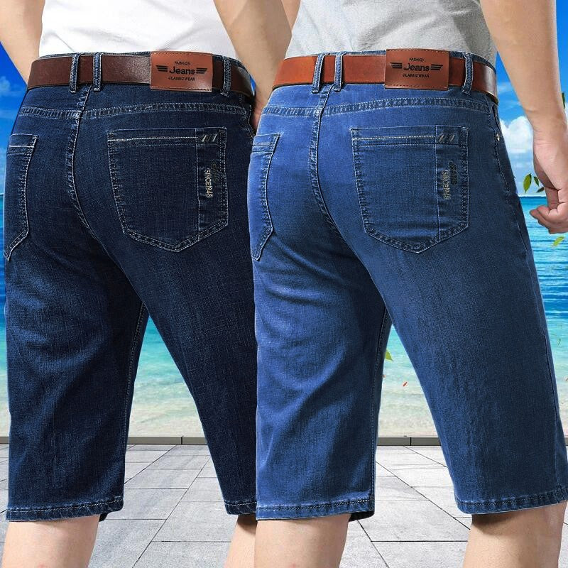 Summer Men business Denim Shorts Thin Straight Casual Short Jeans Male office Brand Clothing Black Blue short pants