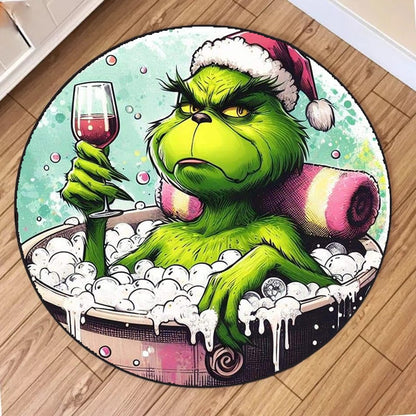Christmas Creative Circular Carpet Green Frog Printed Carpet Suitable for Living Room Bedroom Coffee Table Carpet Decoration