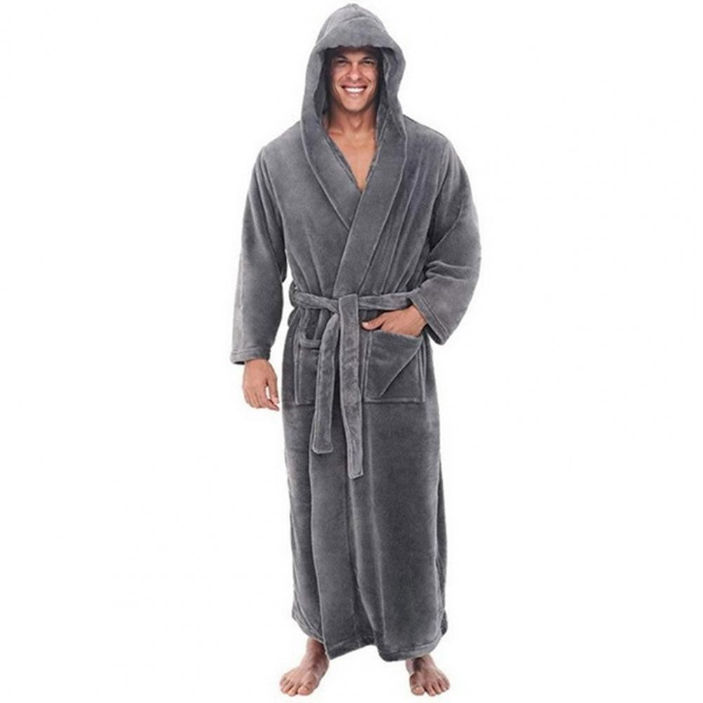 Men Hooded Bathrobe Kimono Soft Fluffy Water Absorbent  Hooded Fleece Bathrobe Shower Wrap Extra Large Bathrobe Sleepwear Lounge