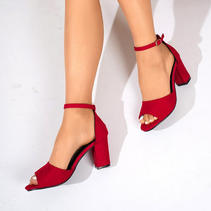 Summer Women Sandals Fish Mouth Chunky High Heels Shoes Suede Black Red Fashion Roman Cover Heel Sandals Sandalias De Mujer