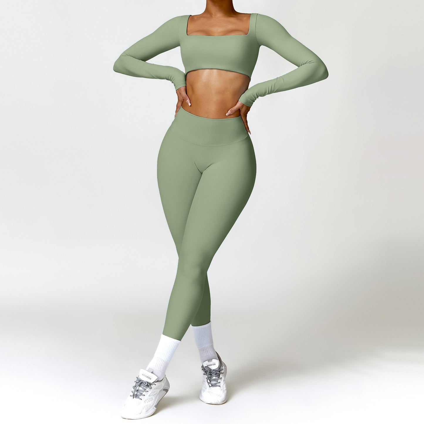 2PCS Yoga Set Women Gym Long Sleeve Sports Suits Fitness Bra Crop Top Workout Clothes Female Athletic Wear Legging Sportswear