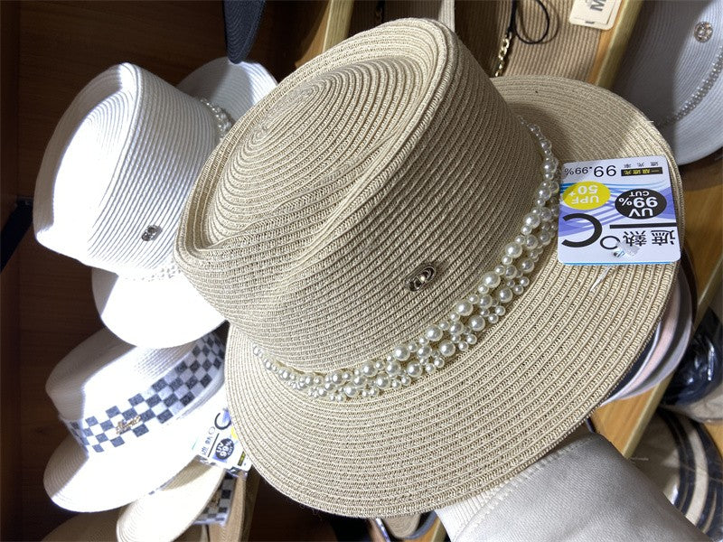 Chapéu de palha Raffite com aba grande para Jazz, chapéu de praia retrô inglês versátil para mulheres com proteção solar, estilo Hepburn, chapéu de senhora francesa