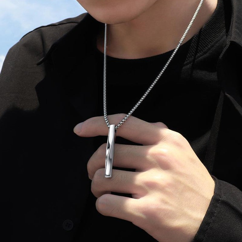 Colar Masculino Pingente Espiral INS Tendência Minimalista Personalidade Cor Prata Aço Inoxidável Corrente Joias Hip-hop Presentes para Festa