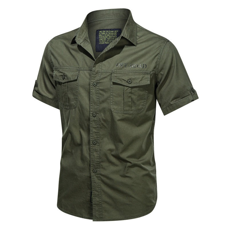 Summer military cargo shirt men's cotton wear-resistant loose short sleeved outdoor army tactical shirt multi pocket solid color