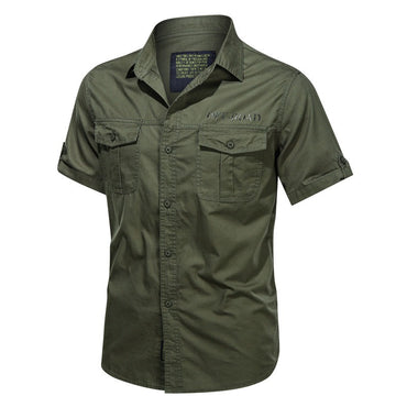 Summer military cargo shirt men's cotton wear-resistant loose short sleeved outdoor army tactical shirt multi pocket solid color