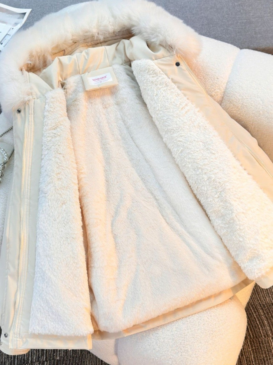 New in Women's Autumn Winter Fashionable Loose Hooded Jacket Solid Color Casual Thick Warm Zipper Parka Coat Clothes Tops