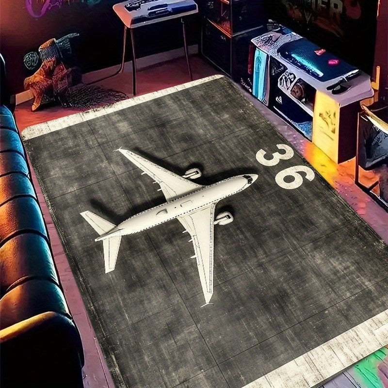 Airplane Theme Area Rug - Machine Washable, for Entryway, Bedroom, Living Room Mat, Home Decor