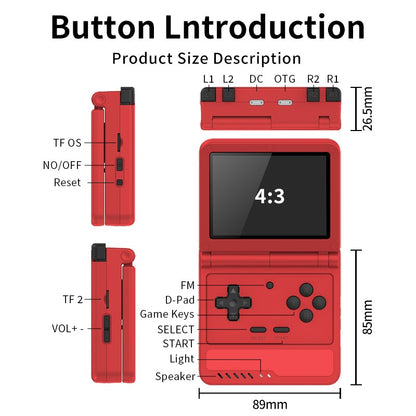 POWKIDDY Retro Flip V90S Portable Handheld Game Console 3.5-inch 640*480 IPS Screen A133Plus Vibration Function Children's Gifts