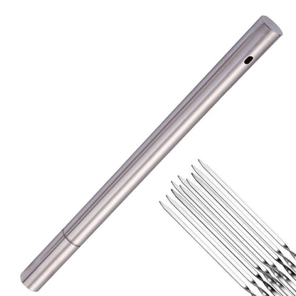 Stainless Steel Barbecue Skewer Storage Tube Charcoal Grill Skewer Flat BBQ Fork Kitchen Outdoor Camping Accessories Utensils
