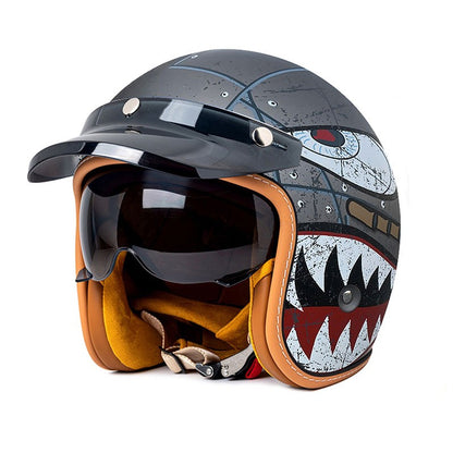 Capacete Aberto de Moto Para Homens E Mulheres Viseira Solar de Lente Dupla Proteção Facial Top Leve Scooter Bicicleta Capacete Retrô 3/4