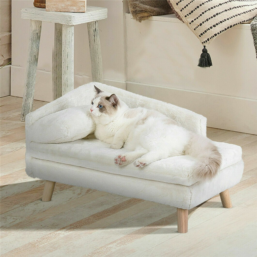 Cama Elevada para Pets Sofá de Cachorro Gato com Pernas de Madeira Sólida para Ambientes Internos Sofá em L de Pelúcia com Almofada Macia