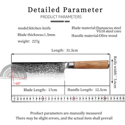 Faca de Chef Aço Damasco 67 Camadas Lâmina VG10 Cabo de Madeira Cutelo para Carne Legumes Faca de Cozinha Japonesa Nakiri Messer
