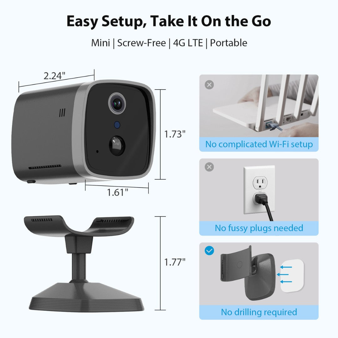 Mini 4G Wireless Security Camera with SIM Card, Battery Powered, Night Vision, Human Detection, Indoor Outdoor Use Mini Cam