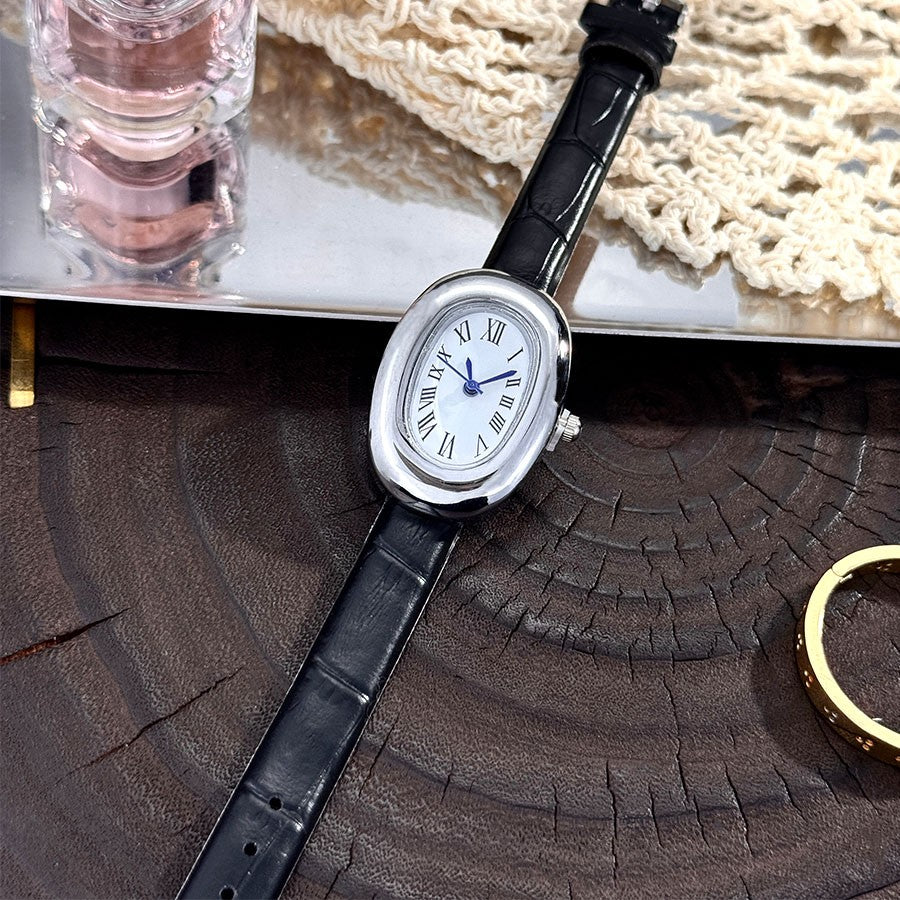Ladies' New Oval Bathtub Egg-Shaped Belt Quartz Watch Elegant Miniature Vintage-Style Wristwatch Stylish Trendsetter