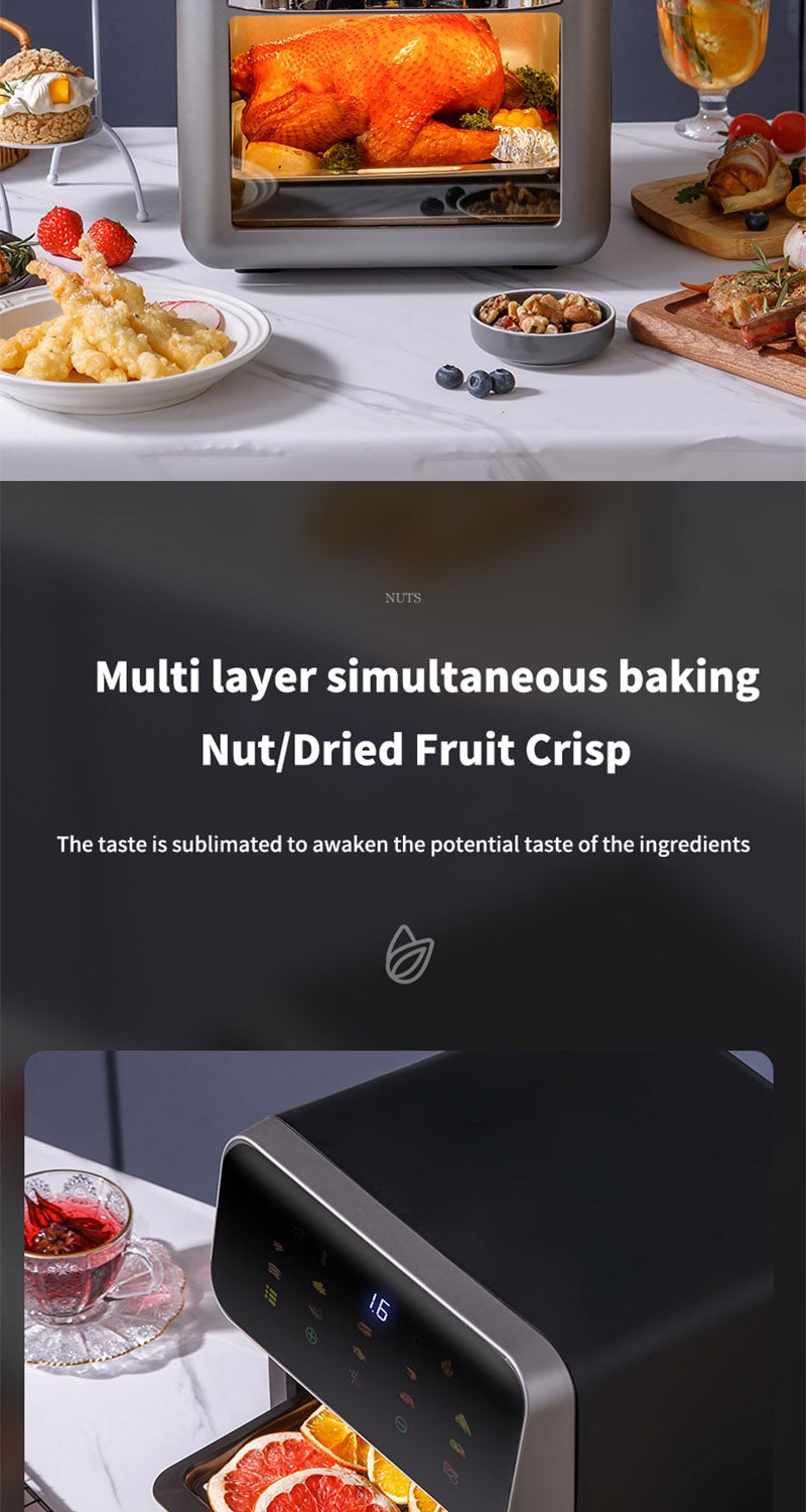 Fritadeira Elétrica de Ar 12L Forno de Convecção de Grande Capacidade Fritadeira Sem Óleo Cozinha 360° Cozedura Janela Visível Eletrodoméstico