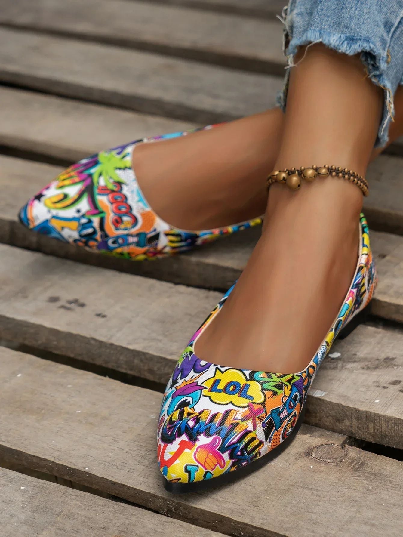 Women's Shoes Loafers Ballet Flats Pointed Toe Barefoot Slip-on Casual Flat Heel Comfortable Random Pattern Woman Shoe Size 43