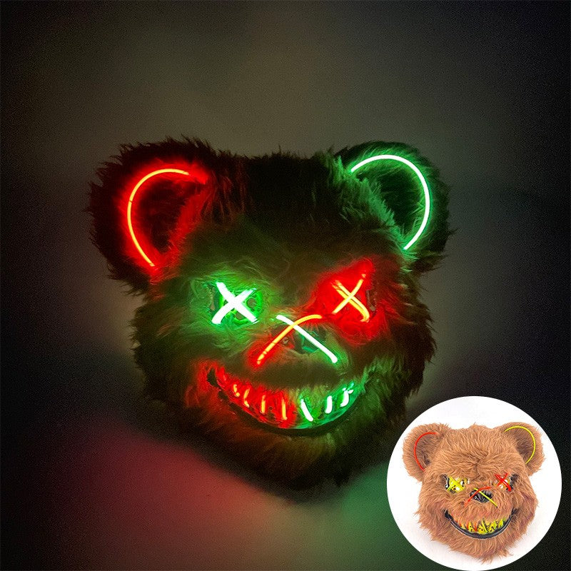 LED Bloody Rabbit Mask Glowing Killer Black Bear Mask Halloween Dance Party Cosplay Costume Props Assassinated Plush Rabbit Mask