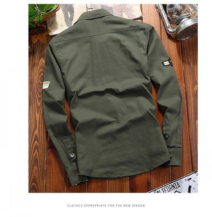Men's Fashion Military Style Shirt Casual Retro Slim Cotton Long Sleeve Shirts Male Spring Comfortable Cargo Shirts Big Size 6XL