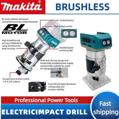 Makita DRT50 Tupia Sem Fio Recarregável com Motor Brushless para Entalhar e Fresar Madeira, Máquina de Chanfrar Portátil