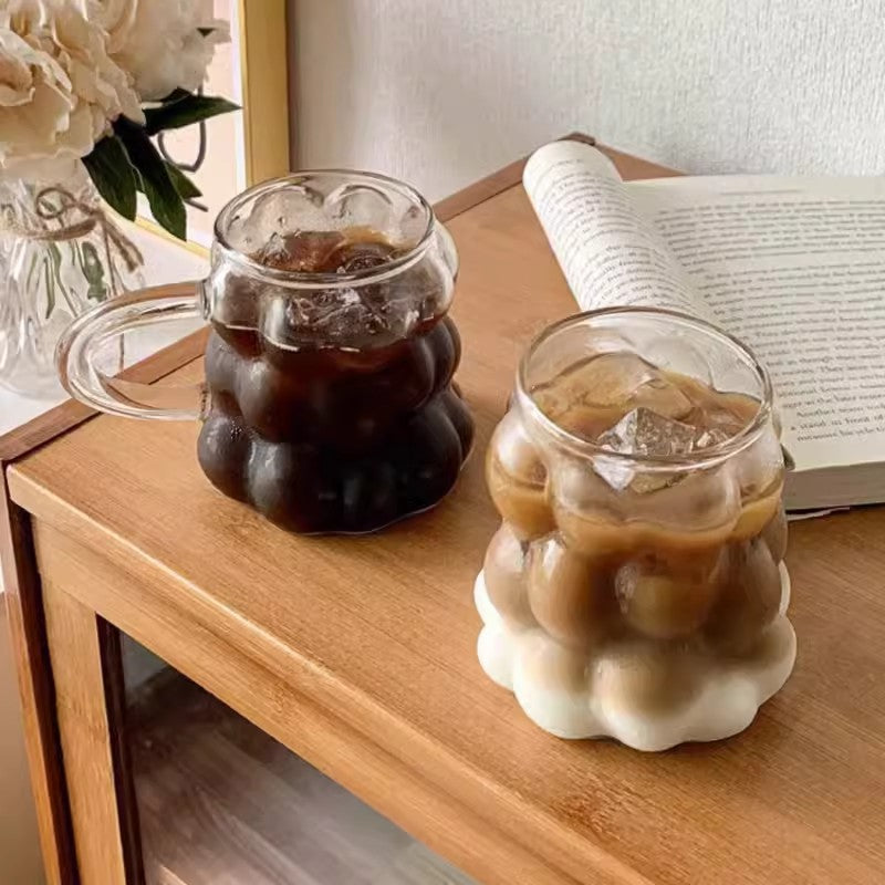 Copo de Vidro INS Copo Térmico Resistente ao Calor Transparente para Suco Leite Café Design Único Copo de Vidro Rosa 3D Copos de Água Utensílios de Bar