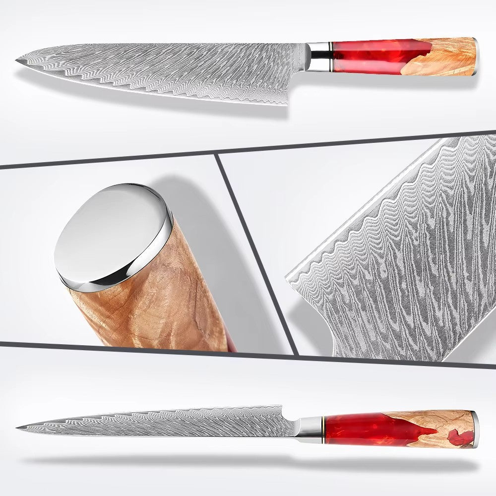 XITUO Conjunto de Facas de Cozinha de Aço Damasco de 1 a 9 Peças Inclui Faca do Chefe, Faca de Pão, Cutelo, Faca Santoku, Faca Nakiri para Desossar