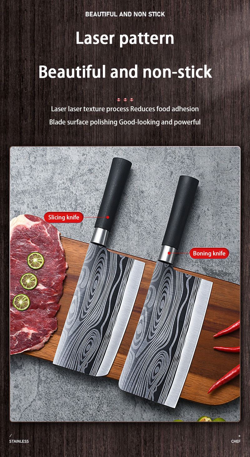 Kitchen Knives Scissors Sharpening Rod Set Laser Damascus Pattern Utility Stainless Steel Sharp Slicing Chef knife Cooking Tool