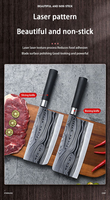 Kitchen Knives Scissors Sharpening Rod Set Laser Damascus Pattern Utility Stainless Steel Sharp Slicing Chef knife Cooking Tool