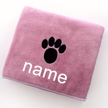 Toalha de Banho para Pets Personalizada Microfibra Super Absorvente Secagem Rápida Macia para Cães Gatos com Estampa de Patas e Nome Bordado