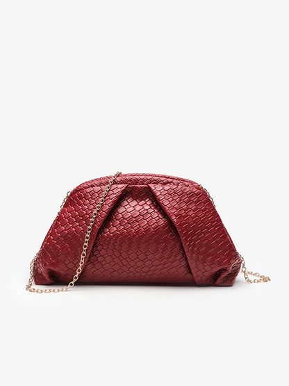 Elegant Weave Textured Ladies Clutch Bag - Adjustable Strap and Clasp Closure, Premium Pure Black Dinner Bag for Weddings