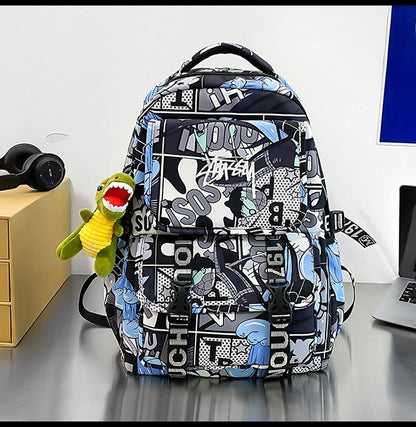 Mochila Anime Masculina e Feminina de Grande Capacidade One Piece Luffy Graffiti Estampada para Alunos do Ensino Médio