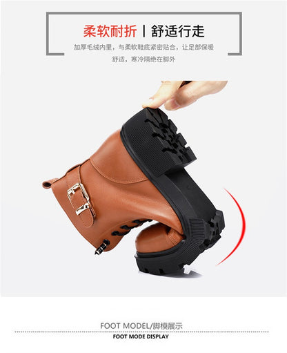 2024 Short Shoes for Women Female Ankle Boots Platform with Laces Combat Lace-up Footwear Chunky Booties Punk Style Leather