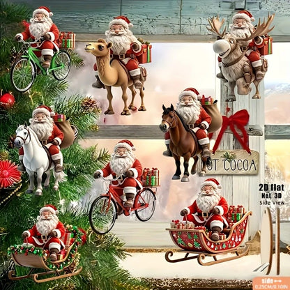 8pcs Different Riding Tools 2D Flat Santa Claus Wooden Ornament Set - Perfect for Holiday Home Decorations and Christmas Trees