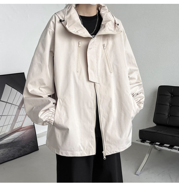 2024 Men Hooded Jacket Men Bomber Jacket Mens Windbreakers Zipper Coats Spring Autumn Loose Cargo Jacket Men Casual Sportswear