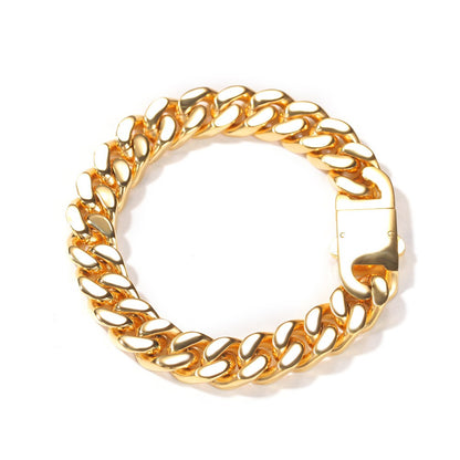 Pulseira Acessório Masculina de Aço Inoxidável 316 Banhada a Ouro 18k, Corrente Cubana Criptografada de 8, 10, 12mm, Estilo Miami Rap Hip Hop