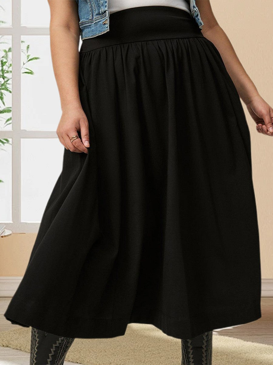 Women s Maxi Skirt Stylish High Waist A-Line Pleated Solid Color Long Skirt for Chic Everyday Wear
