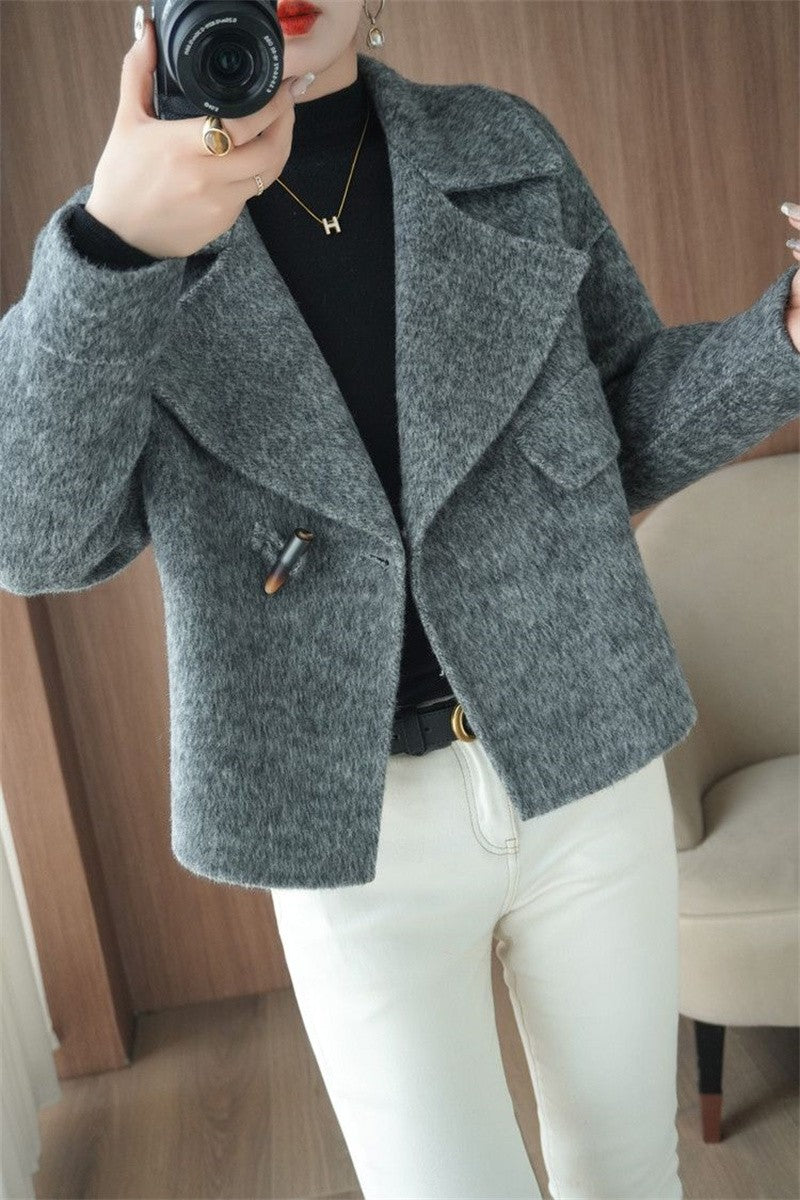2024 Autumn Winter Double Sided Women Woolen Coat New Fashion Solid Short Outerwear Loose Double Breasted Wool Jacket Female Top