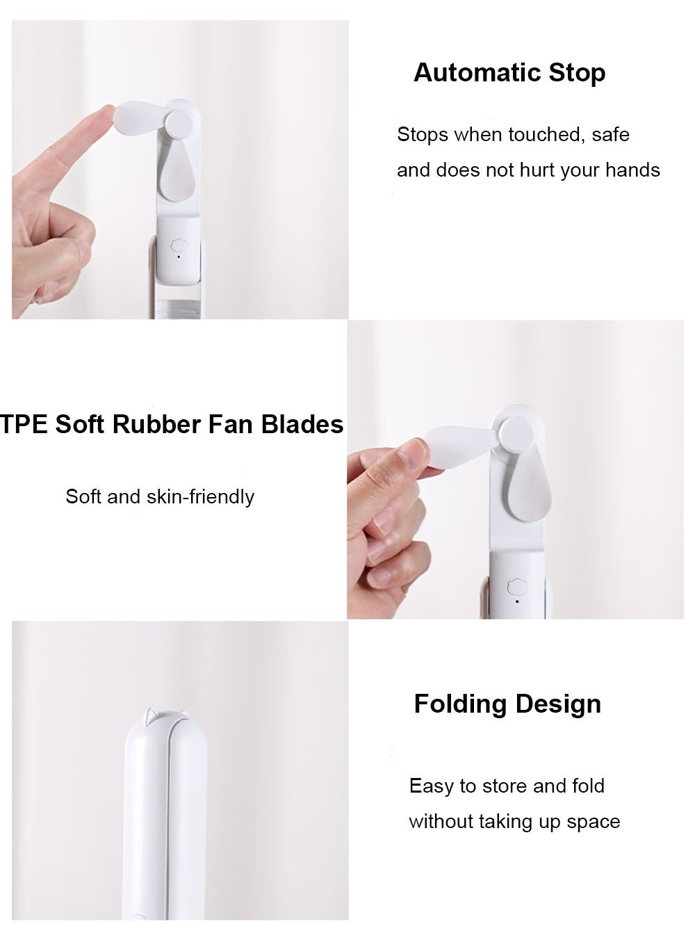 Portable Fan 2000mAh USB Rechargeable 3 Speed Mini Handheld Foldable Fan Hand Held Small Pocket Travel Fan with Handy Power Bank