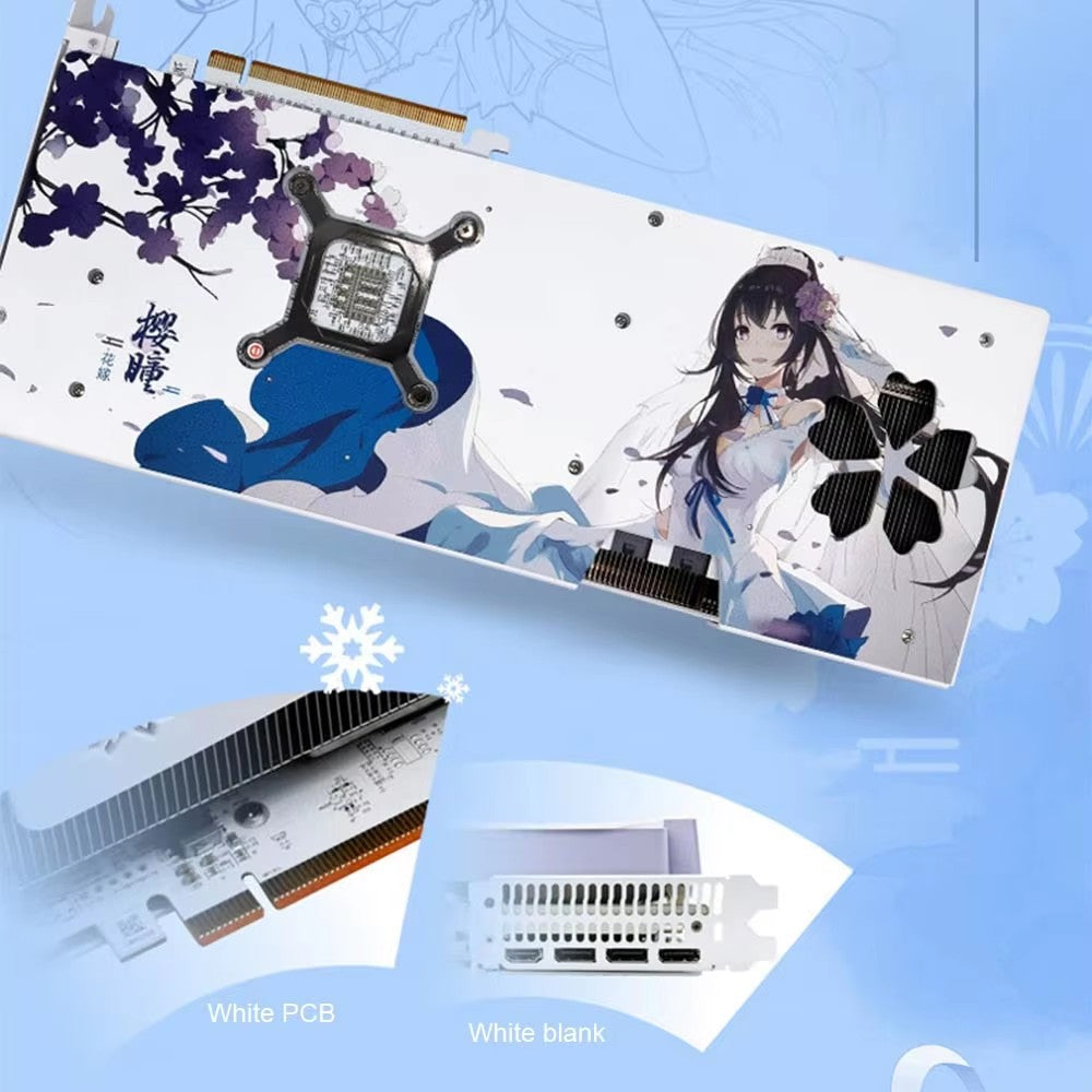 Placa de vídeo para jogos Yeston RX 7700 XT 12GB GDDR6 Sakura Bride Edition - Inspirada em anime