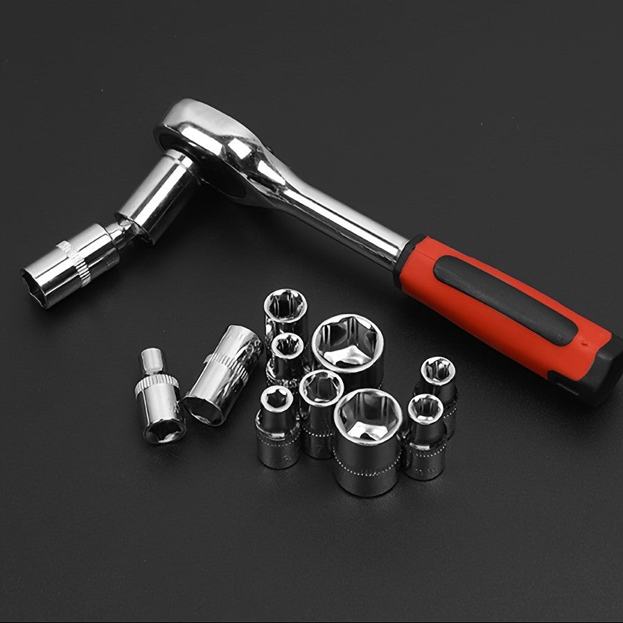 Conjunto de Ferramentas de Reparo Automotivo de 53 Peças com Soquetes e Estojo, Construção em Aço, para Motocicletas Street-Touring e Manutenção de Veículos