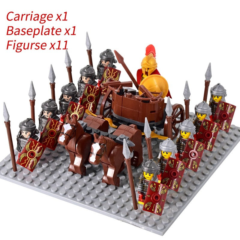 Castelo Medieval Cavaleiros Guerreiros Espartanos Cruzados Legião Romana Infantaria Cavalo de Guerra Carruagem Blocos de Montar Brinquedo de Figuras
