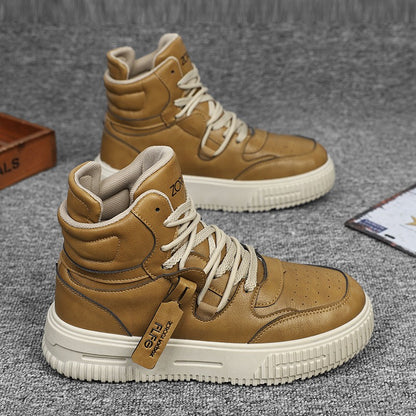 Fashion Leather Ankle Boots Men's Skate Sneakers Comforty Non Slip Wear Resistant Sole Winter Boots Preppy Street Casual Shoes