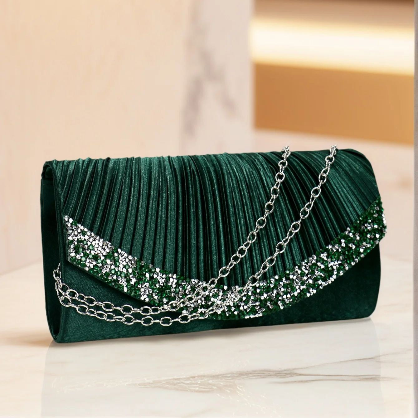Glitter Envelope Desing Women Evening Bags Satin Shoulder Chain Handbags Rhinestones Luxury Prom Banquet Purse