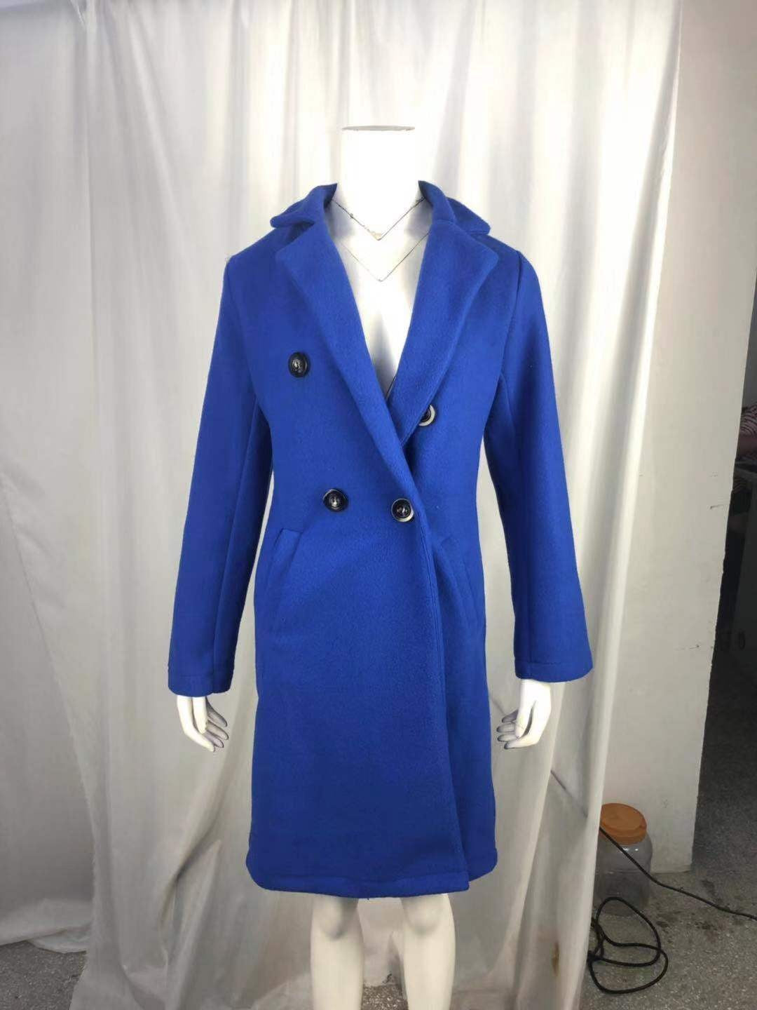2024 European and American New Solid Color Lapel Mid length Button Woolen Coat for Women