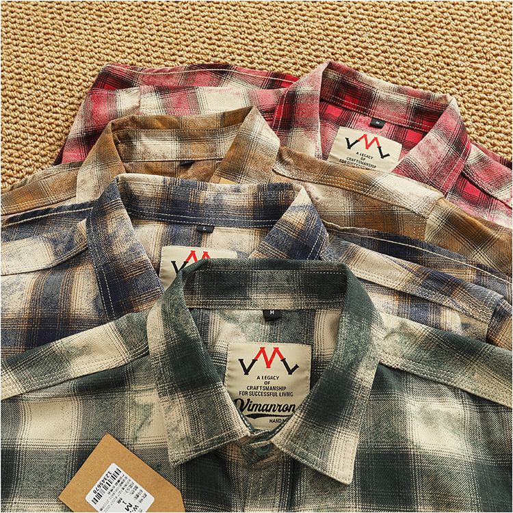 Autumn New Japanese Retro Long-Sleeve Lapel Plaid Cargo Shirt Men's Simple 100% Cotton Washed Pocket Casual Blouses Thin Coat